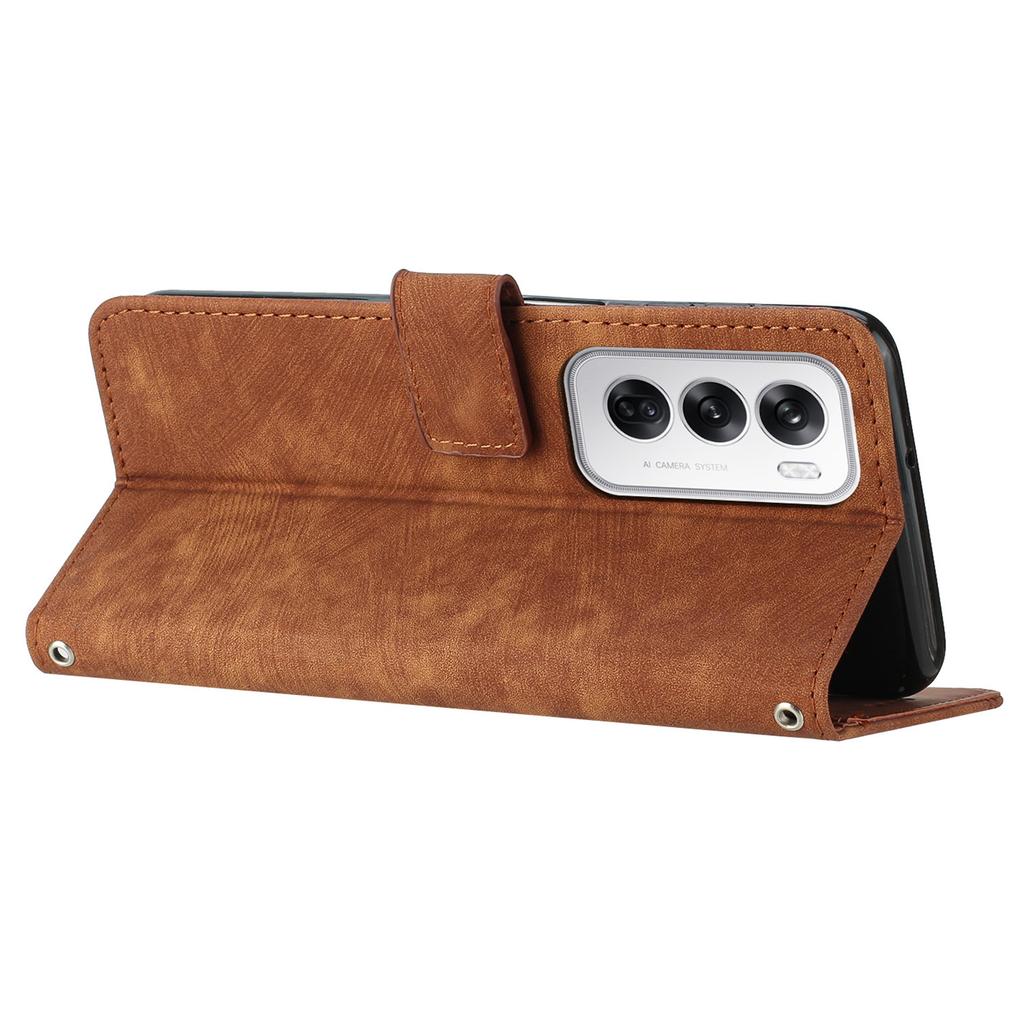 For Oppo Reno12 5G (Global) Cell Phone Case Lines Imprinted Skin-Touch PU Leather Wallet Cover