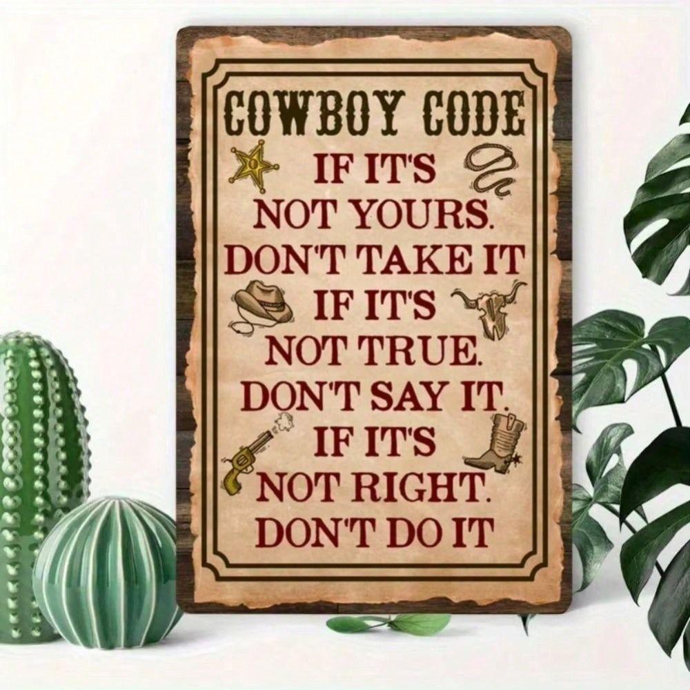 Vintage Metal Sign Cowboy, Rusty Tin Poster for Bar Wall Decor