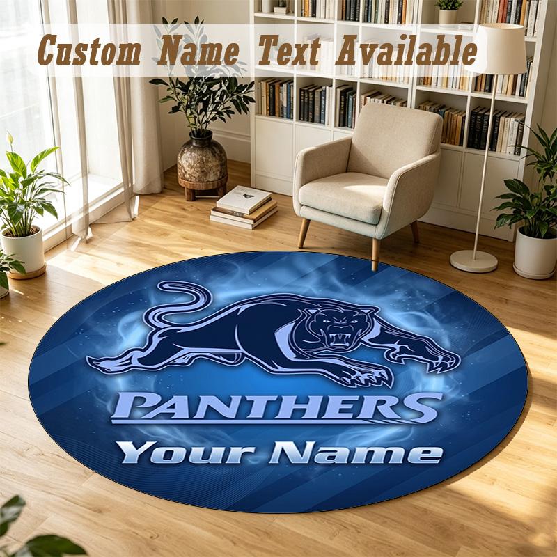 Round Rug Custom NamePenrith Panthers Pattern Non Slip Carpet Home Floor Decor
