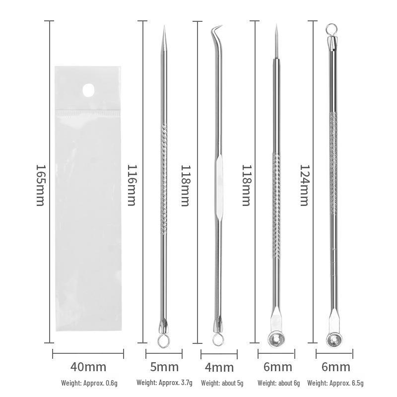 Stainless Steel 4-Piece Double-Ended Acne Tool Set - Blackhead Remover & Extractor Needle
