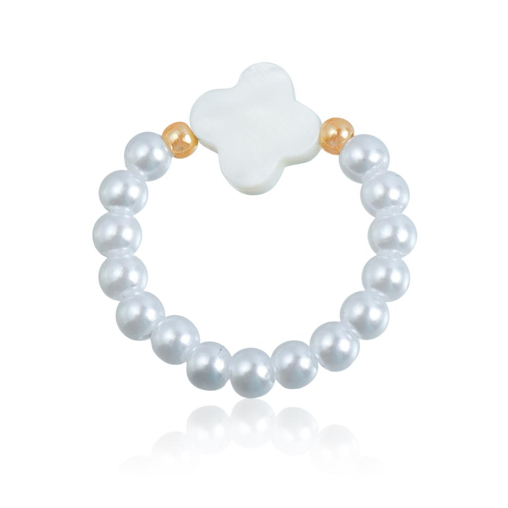 Sweet Cool Small Imitation Pearl Beaded Elastic Ring ins Korean Version Fritillary Love Ring