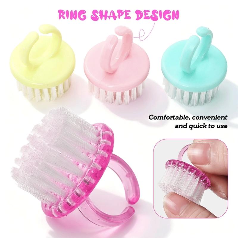 Pack Of 4 Round Head Nail Cleaning Brushes In Macaron Colors For Gentle Nail Hygiene Ergonomic Grip And Portable Travel Friendly Design