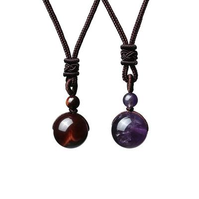 Collana Pendente Intrecciata a Mano con Ametista Naturale e Occhio di Tigre in Tagli da 10/12/14/16 mm per Donna