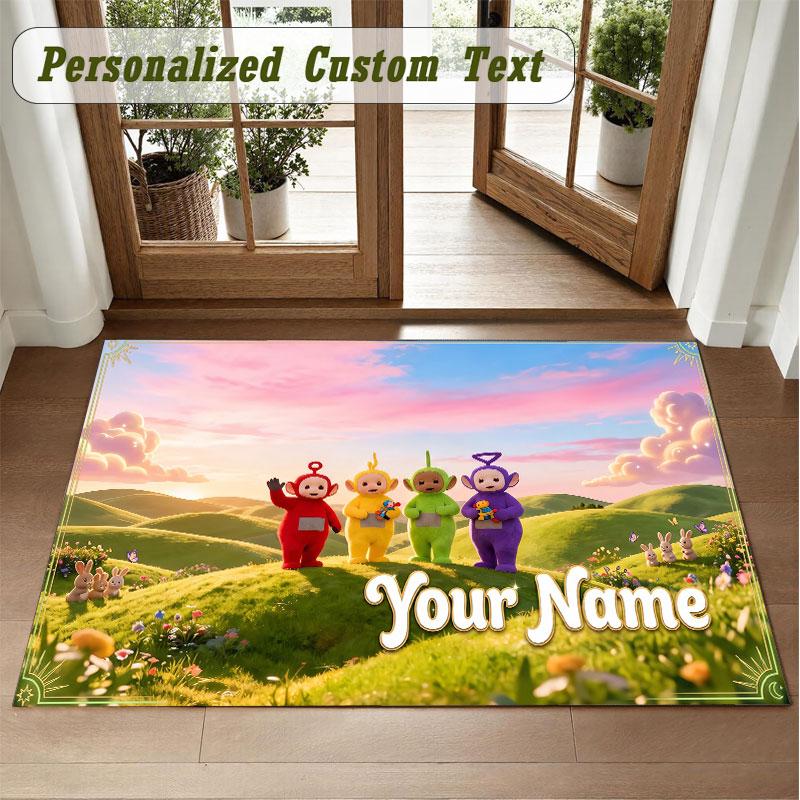 Crystal Velvet Square Rug Custom NameTeletubbies Pattern Non Slip Home Floor Decor Rug