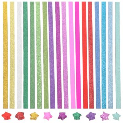 EXCEART 720 Hojas Papel de Estrella Origami, Hojas de Estrella Origami con Purpurina, Empaquetado para Plegado de Papel DIY, Tanzaku, Decoraciones de Estrella de la Suerte para Manualidades DIY para Niños