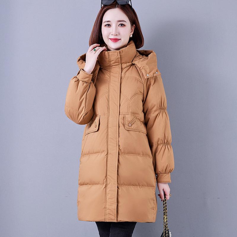 

Женская куртка из блестящего белого утиного пуха - зимняя мода, теплый воротник-стойка, средней длины L for 140-160 jin хаки