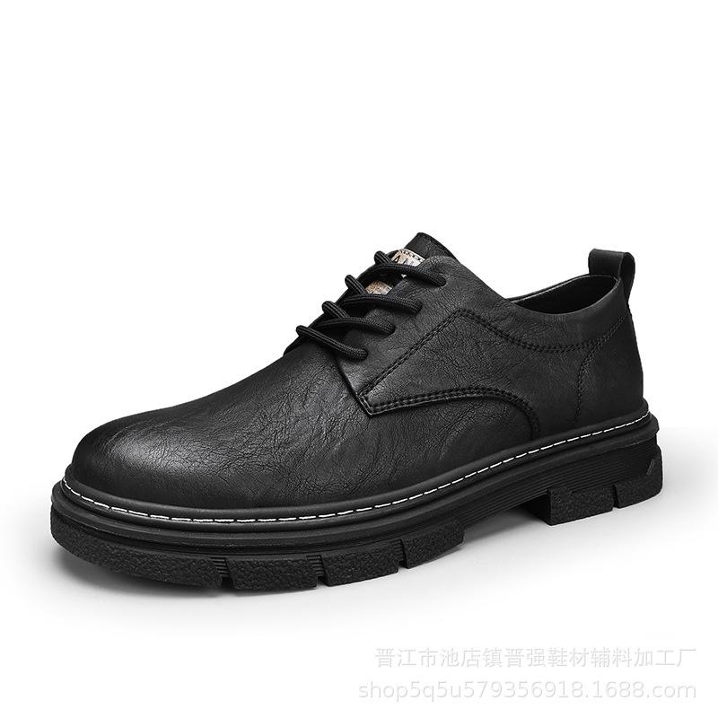 

Casual leather shoes men s autumn new British style high-end business dress soft sole leather surface low-top retro Martin shoes 44 чорний