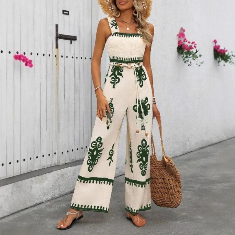 VEZFAA  Women's Fashion Casual Summer Spring Sleeveless Suspenders High Waist Trousers Jumpsuits & Rompers