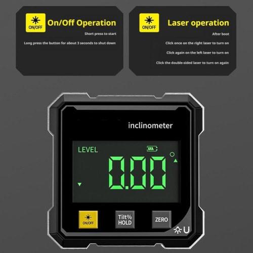 Digital Angle Finder, 4-Sided Strong Magnetic Angle Gauge, Magnetic Table Saw Angle Finder Tool, Woodworking Measuring Tool, Magnetic Base Level Box A