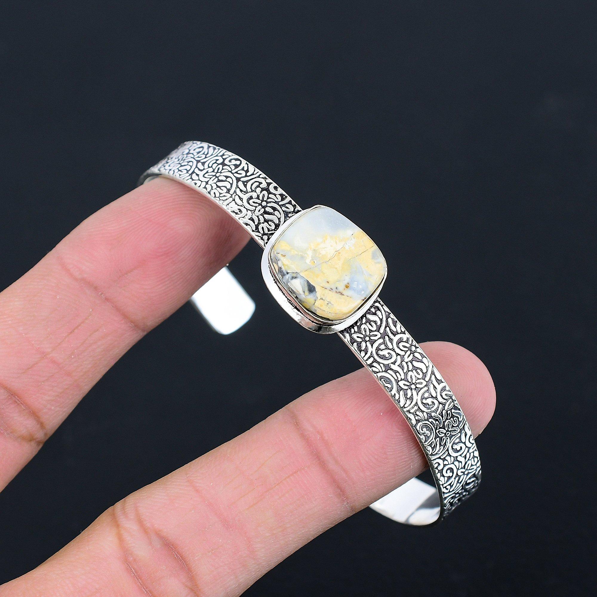 

Daughters Day Deal Sterling Silver Natural Maligano Jasper Handcrafted Bangle Adjustable