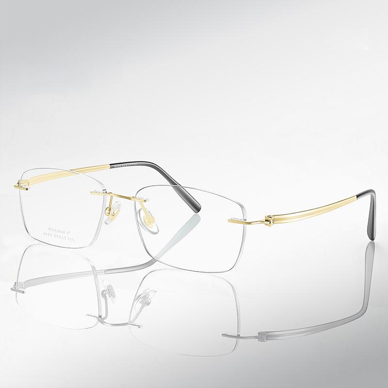 Minimalistische Ultraleichte Randlose Brille aus Reintitan für Herren Business Myopie Lesebrille Dezenter Stil & Den ganzen Tag Stressfrei