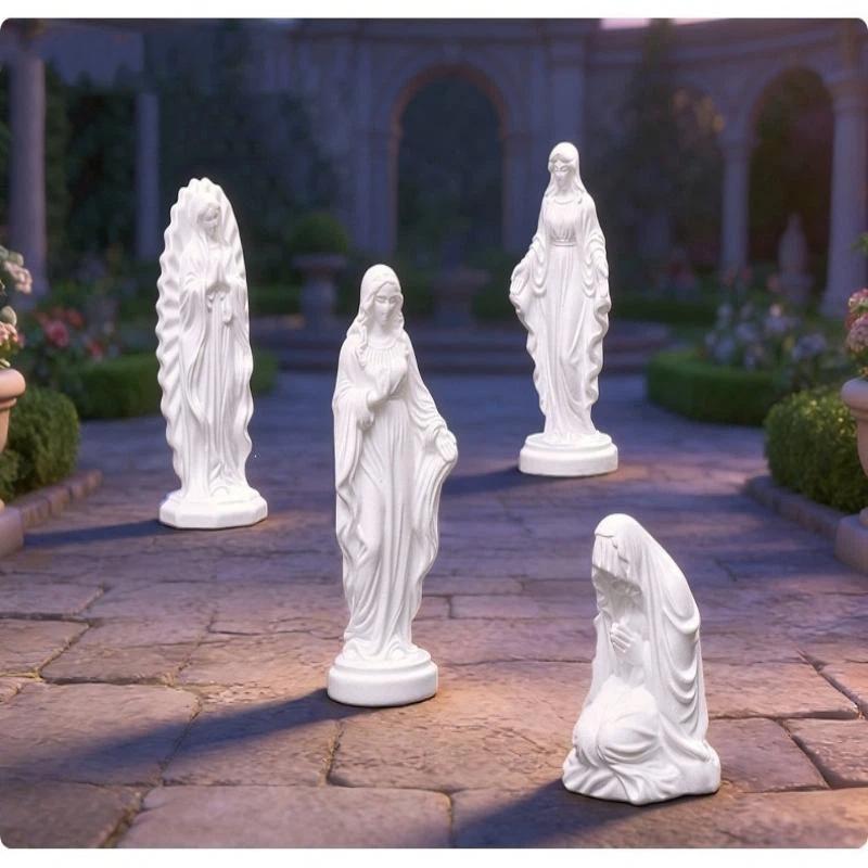 White Resin Mary Statue Fine Carving Weather Resistant Finish For Garden Patio Home Religious Decoration