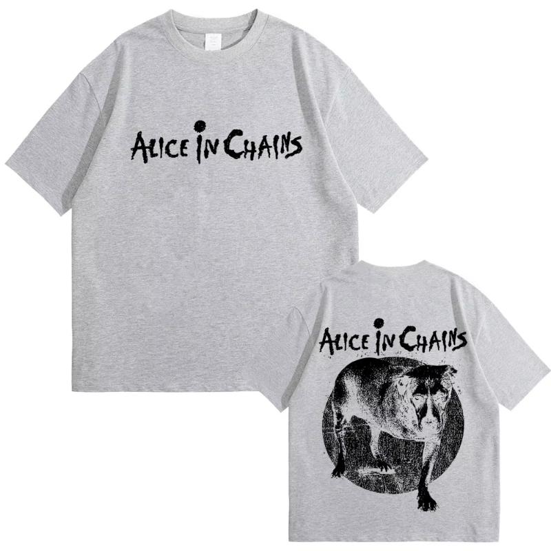 Unisexs And Unisexs Casual Cotton Tshirt Unisexs Retro Tshirt Rock Band Alice In Chains Doublesided Pattern Tshirt Summer