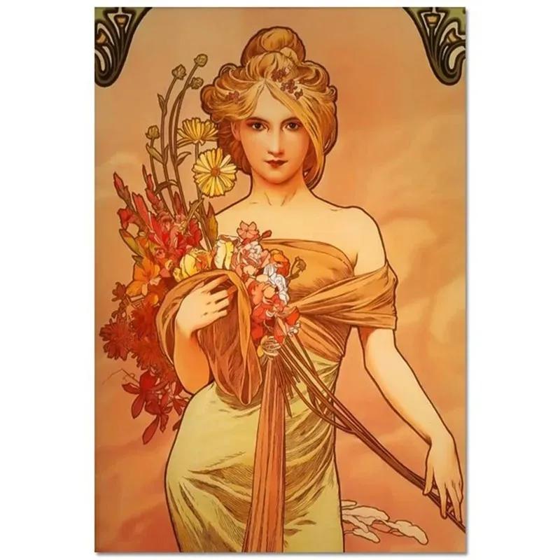 Alphonse Mucha Affisch Pinup-flickor Metallplåtskylt Konst Målning Dekorativa Väggplåtar För Bar Café Vardagsrum Hem Väggdekor