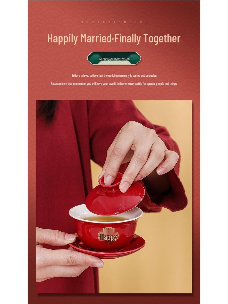 Wedding Tea Set: Complete Cup & Pot Set with Joyful Bowl, Ideal Gift for Newlyweds.