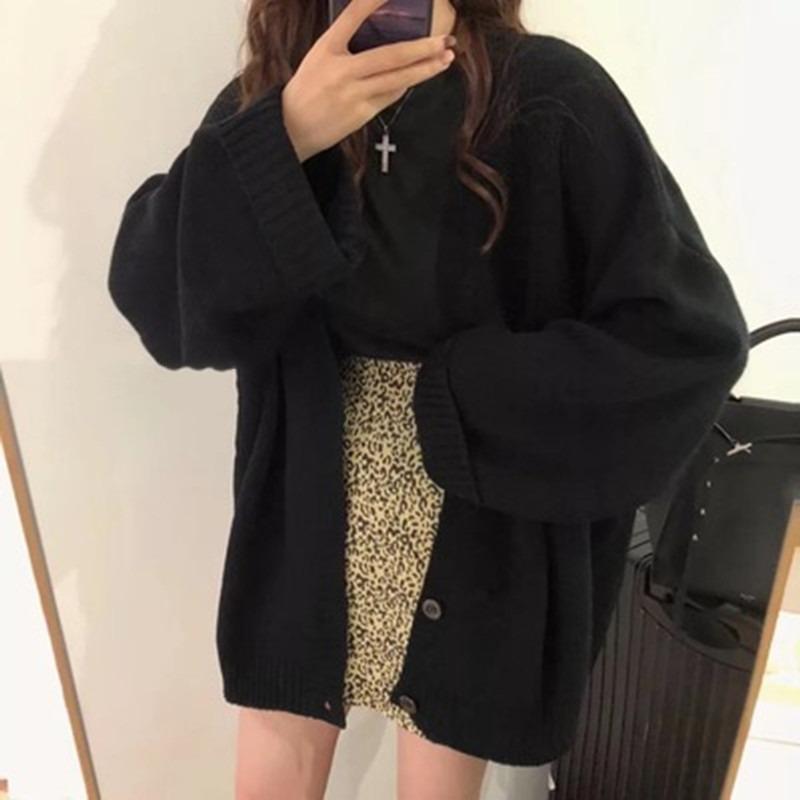 Autumn Winter Korean Fashion V-neck Cardigan Sweater Knitted Loose Casual Coats Office Long Sleeve Elegant Solid Color Jackets Simple Clothing