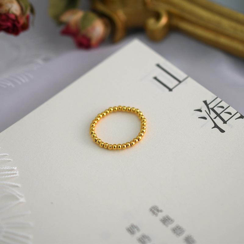French Freshwater Pearl Copper Bead Stretch Ring Women 14K Gold Silver Plated Finger Band