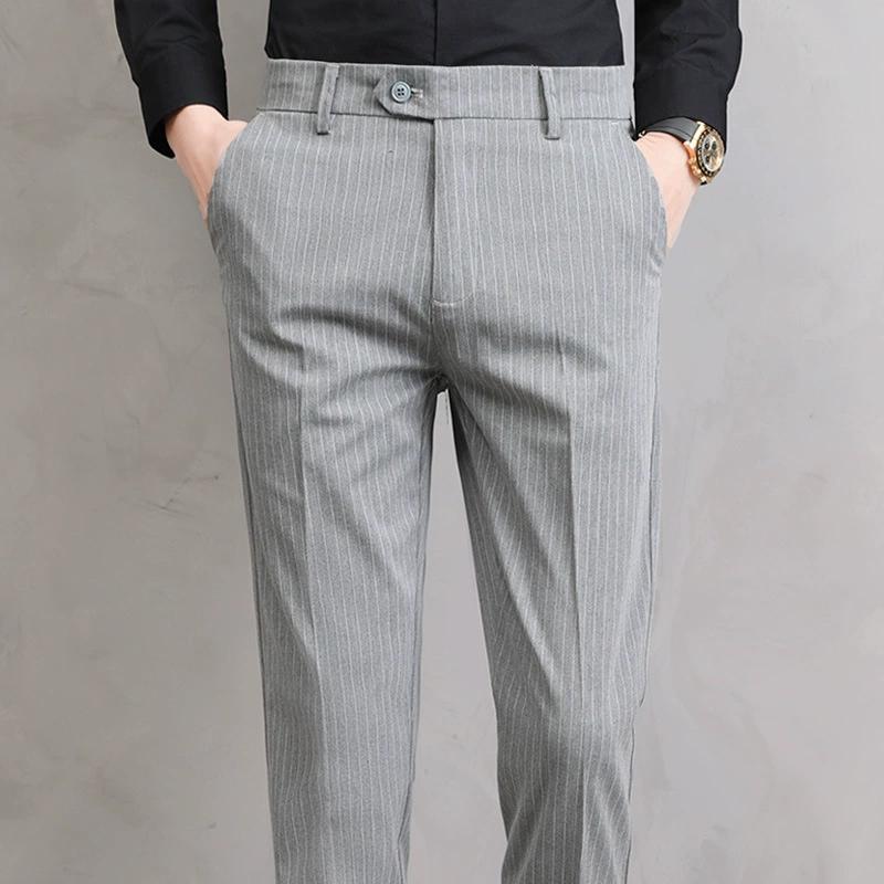 Spring and Summer Striped Men's Casual Pants Korean Version Slim Fit Small Straight Leg Western-style Pants Fashionable Elastic Long Pants for Men