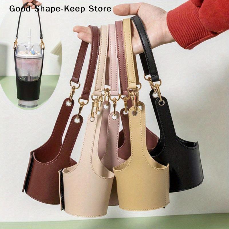 Leather Cup Cover Pouch Portable Leather Carrying Strap Insulating Cups Water Bottle Sleeve Bag Milk Tea Coffee Cups Accessories