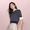 GIORDANO CONCEPTS Women's Striped Cotton Knit Polo Top