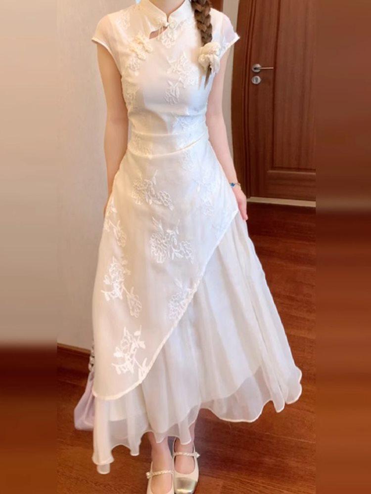 New Summer Chic Chinese Cheongsam Dress with Frog Buttons and Slant Placket