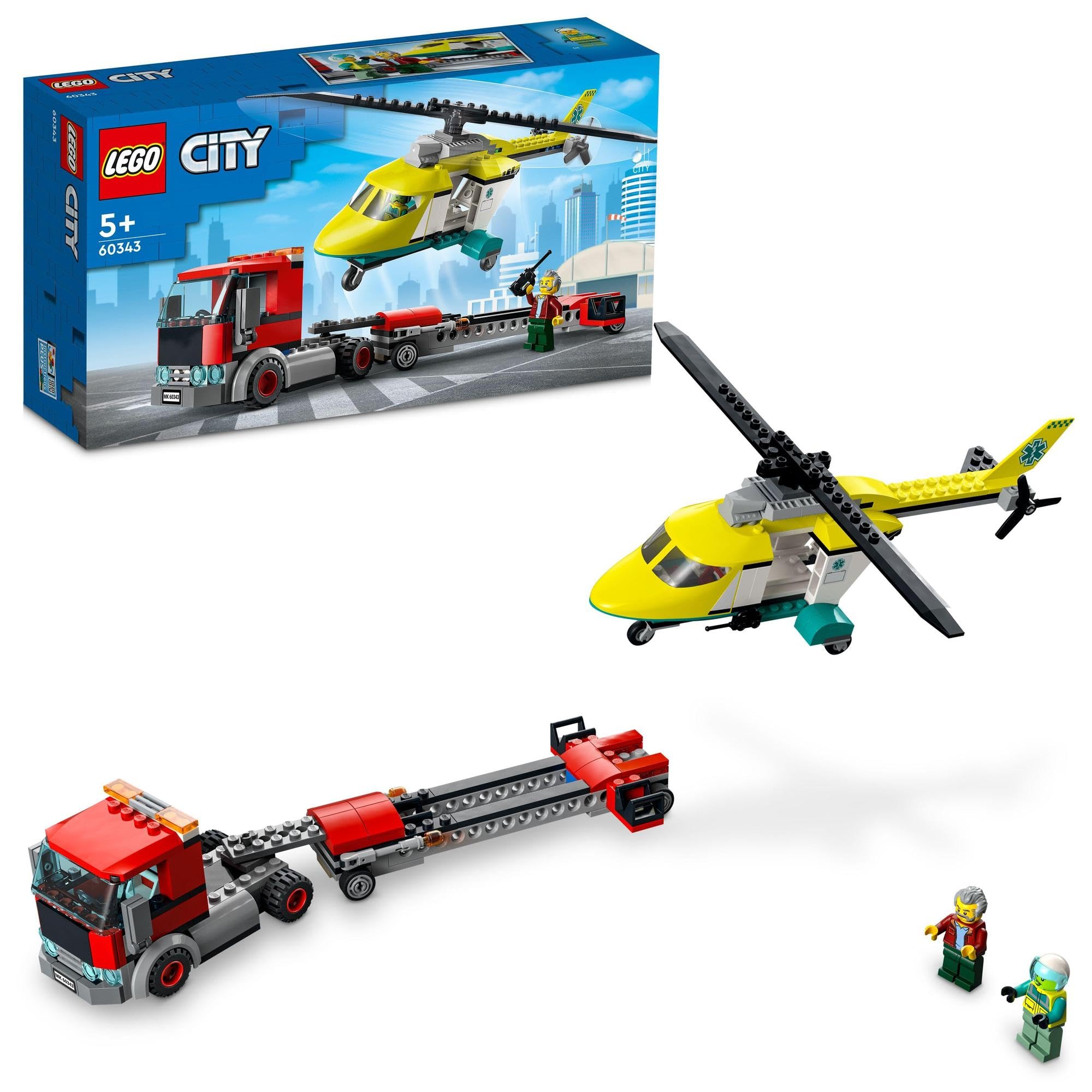 

LEGO City Грузовик для перевозки спасательного вертолета 60343, игрушечный конструктор в подарок для мальчиков и девочек от 5 лет и старше.