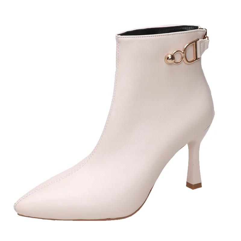 Móda Klasické luxusní dámské boty špičaté tenký podpatek kotníkové boty pro dámskou jaro a podzim 2024 nové všestranné ležérní módní boty