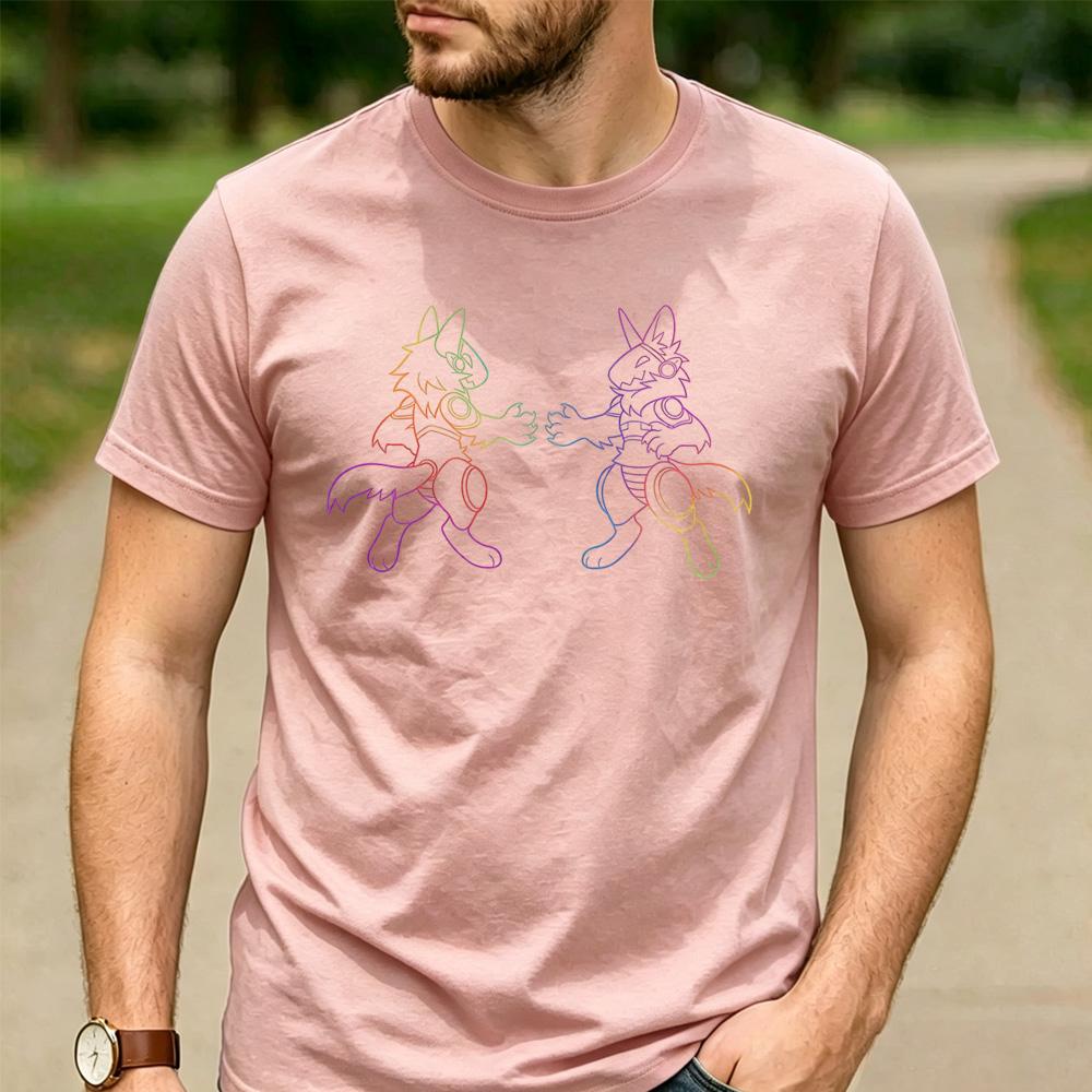 Rainbow Line Two Protogen Furry Robot TShirt Cotton Short Sleeve Neon Futurism Fursona Casual Unisex Graphic Tees