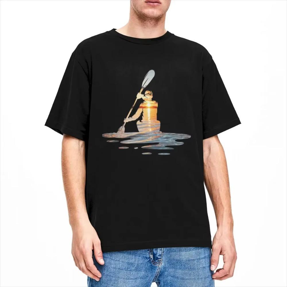 Mořský kajak Sport Kajak pro Muže Ženy Tričko Západ Slunce Kajakář Merch Hipster Trička Trička Bavlna Nápad na Dárek Oblečení