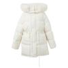 Sancai Women's Mid-Length Hooded Down Jacket with Genuine Fur Collar