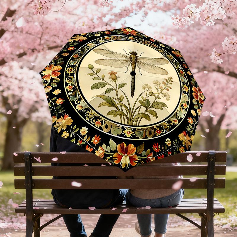 1PC Dragonfly Floral Umbrella-8-Rib Reinforced, Automatic Open, Lightweight & Durable, Cute Fashion Accessory for Outdoor-K1264
