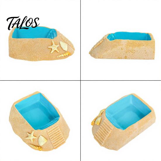 Aquarium Decor for Reptiles Beach Pool Hermit Crab Habitat Ornament with Climbing Ramp & Starfish Shell Reptile Water Basin Conch Decor, Decoration