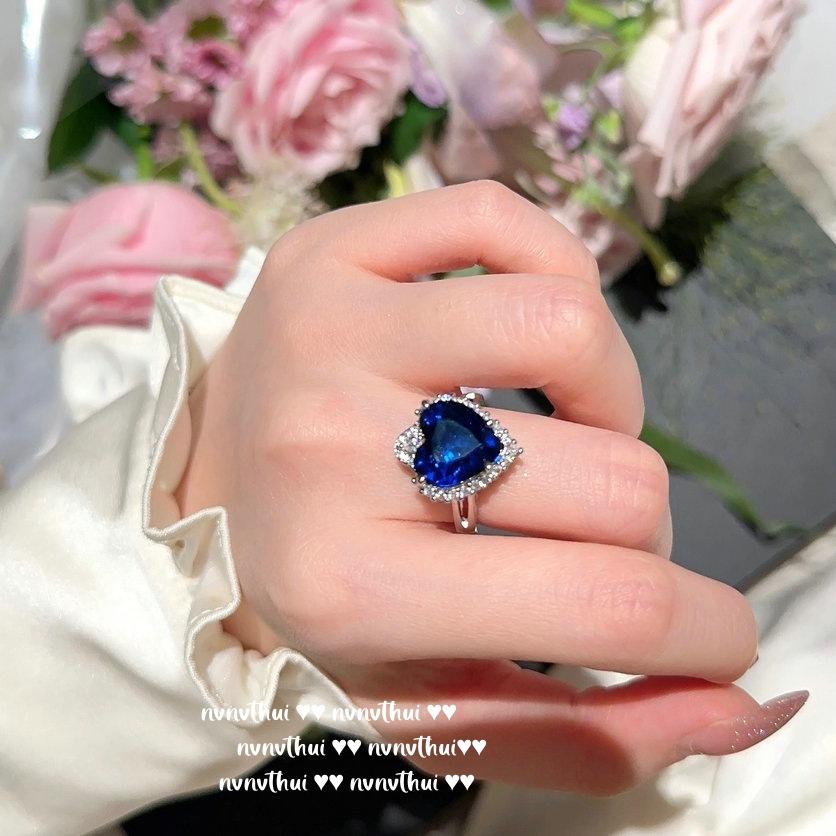 Sri Lanka Blue Love Crown Jewel Necklace, Austrian Court, 18K Gold Plated, Royal Blue Zircon Ring