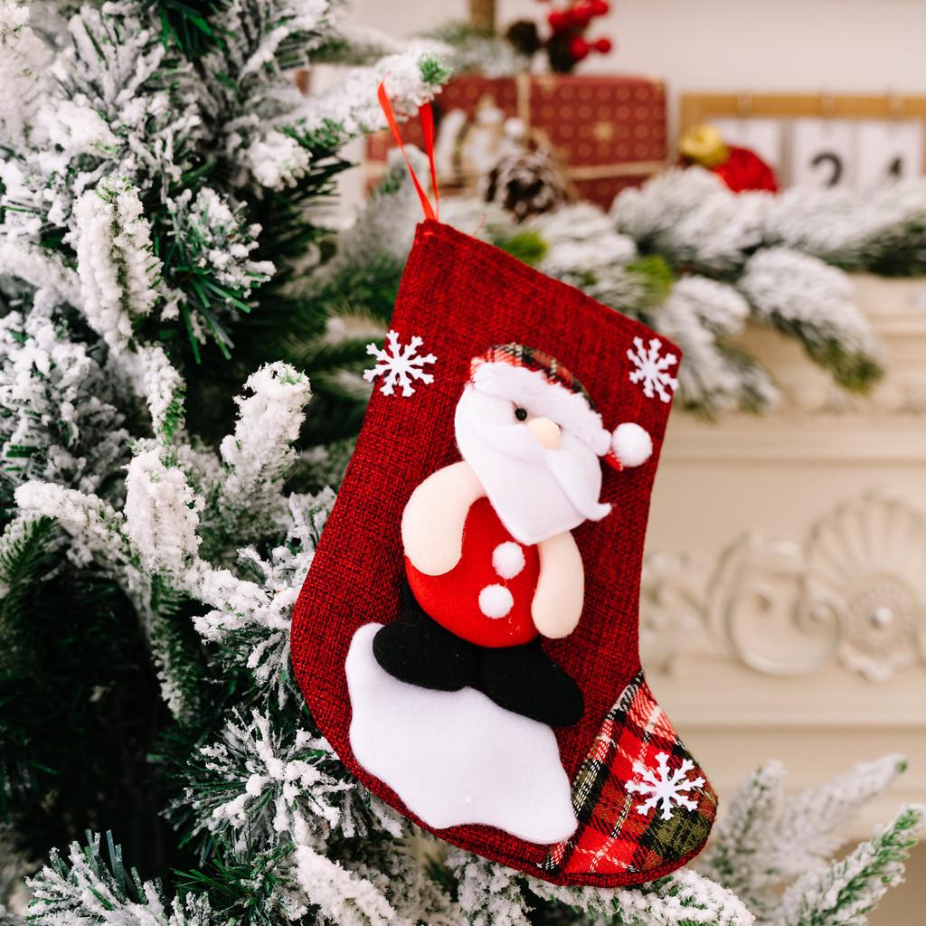 Cute Cartoon Christmas Stockings In Red Fabric For Festive Tree Decorations
