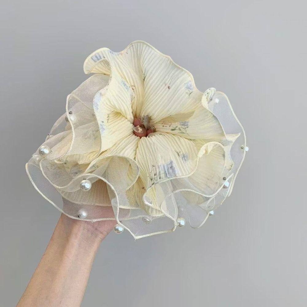 Elegant Pleated Hair Ties Intricate Floral Design Hair Rope Fresh Floral Hair Ring Summer Season