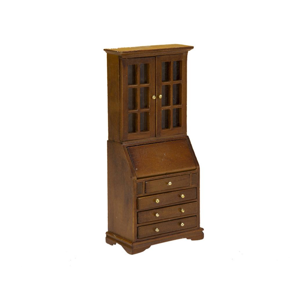 1/12 Miniature Bookshelf Wood Cabinet Dollhouse Furniture With Functional Storage Drawer For Small Books Scene Decors