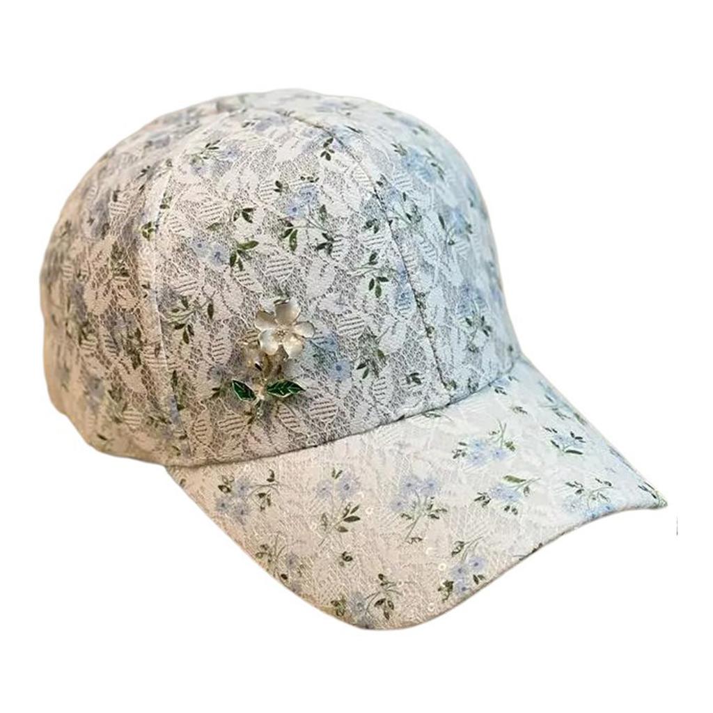 Travel Gathering Lace Hat with Lace Floral Outdoor Sports Sunproof Baseball Hat Girl Adjust Head Size Fishing Hiking Hat
