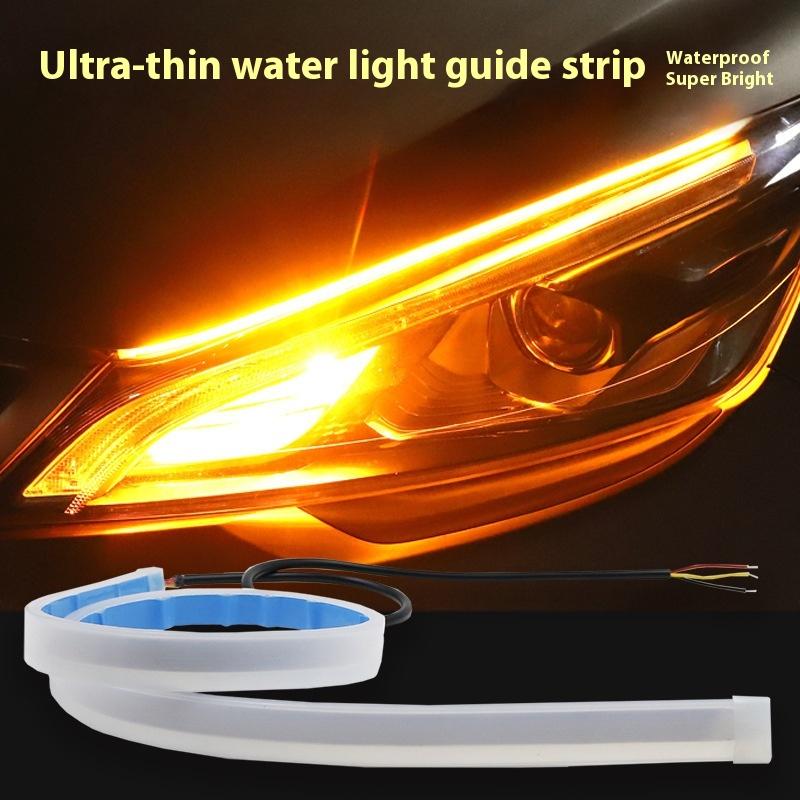 2Pcs 30cm Car DRL Flexible Waterproof Headlight LED Strip Universal Auto Headlights Turn Signal Yellow Brake Flow Lights