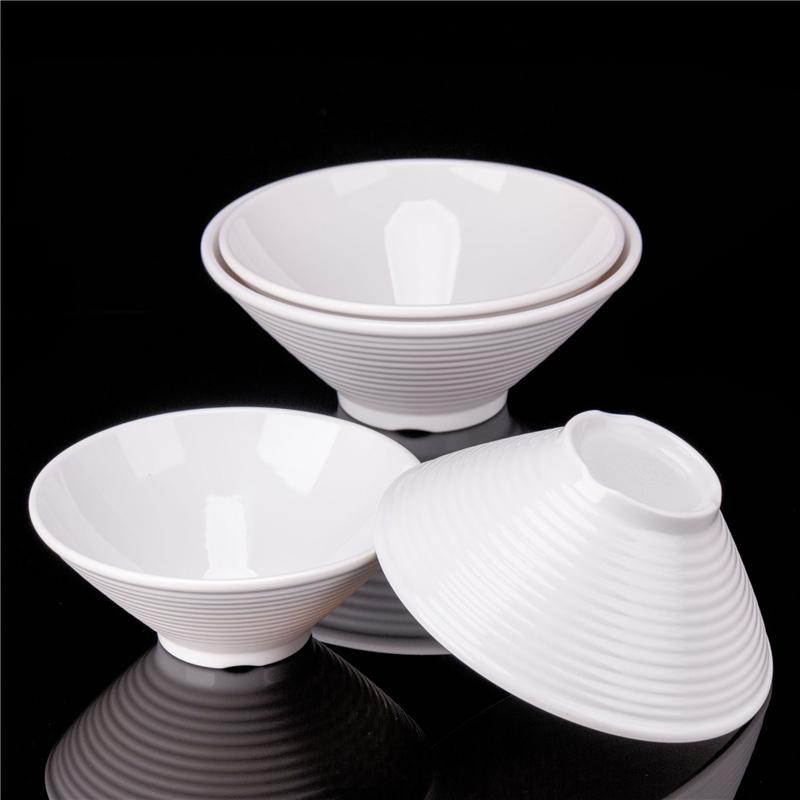Japonské misky ve tvaru klobouku Bílý melamin Velká miska na ramen, rýži, nudle, Mala Tang Restaurace Servírovací nádobí Porcelánové nádobí