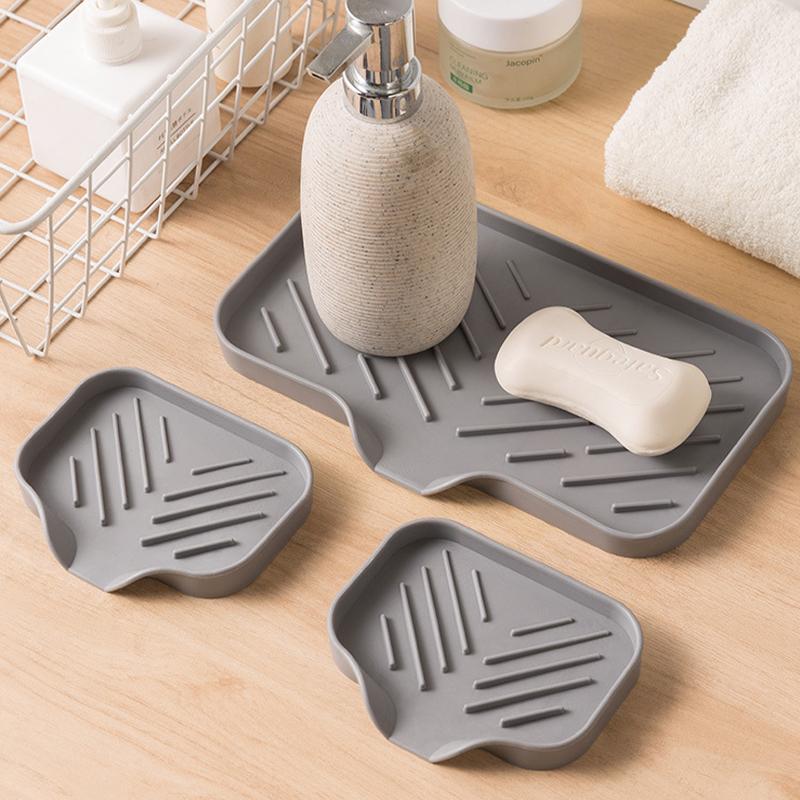 1/2pcs Kitchen Sink Silicone Tray With Drain Soap Sponge Storage Holder Countertop Sink Scrubber Brush Soap Storage Rack