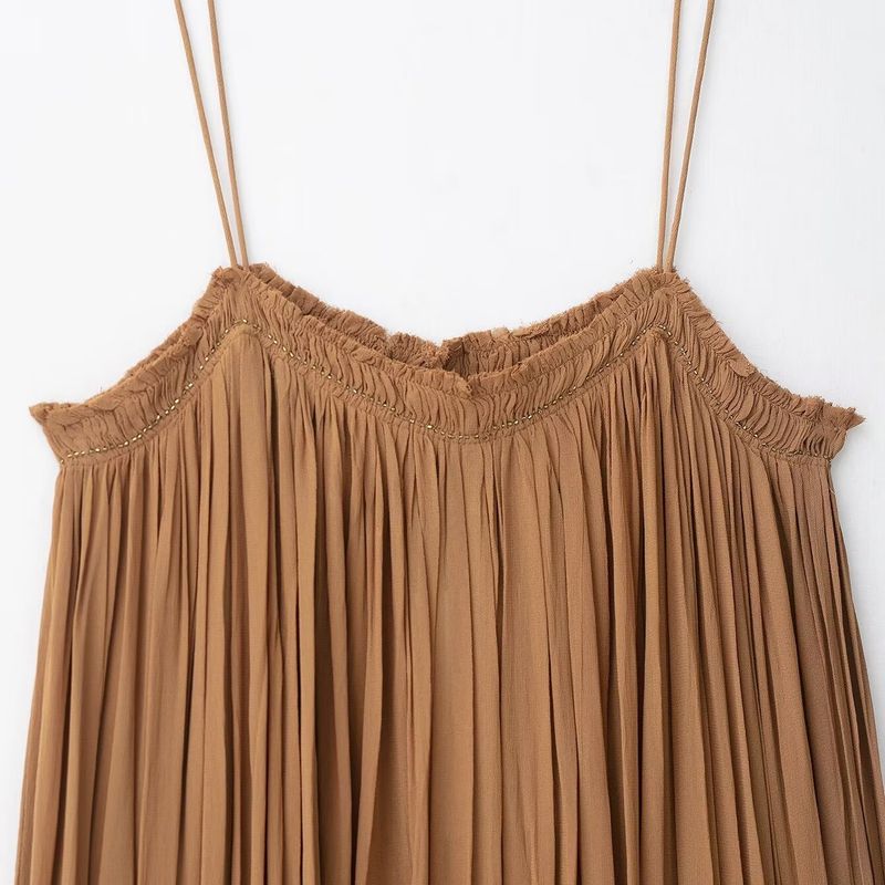 Kaslead New Women Clothes Western Style Simple Wrinkle Embroidery Sling Dress 5107269 700