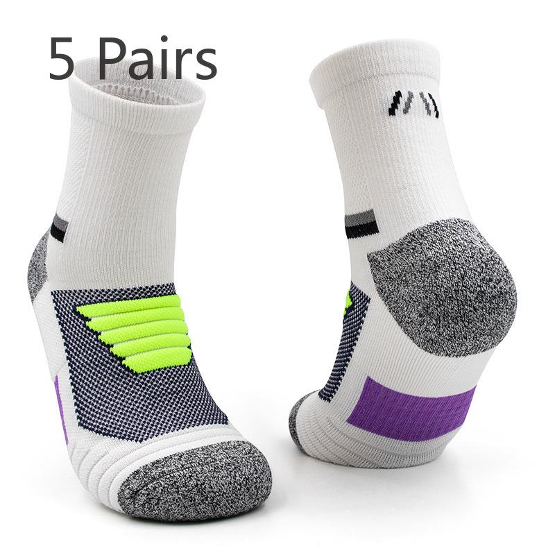5 Pairs Men's Long Towel Bottom Professional Elite Sweat Absorbent Anti-slip Sports Mid Calf Basketball Socks