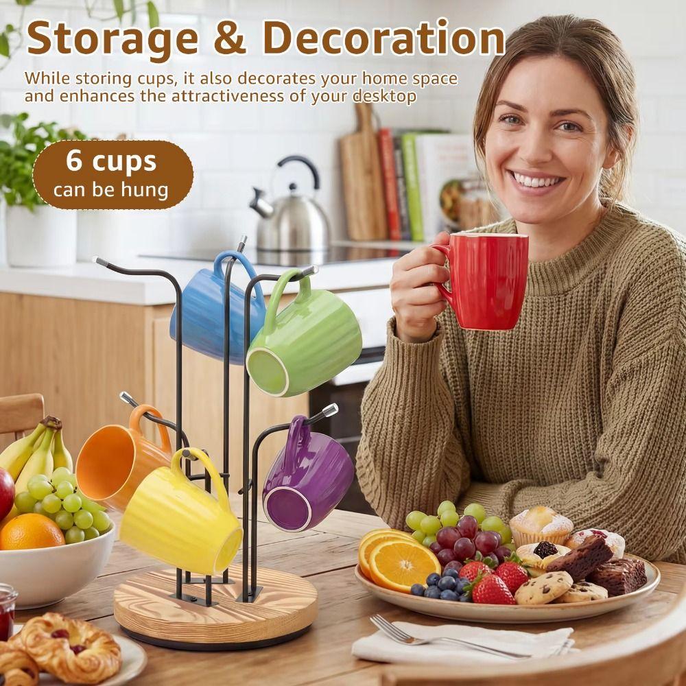 Large Capacity Mug Drying Rack Wooden Cup Tree Rack Water Bottles Storage Rack for Living Room