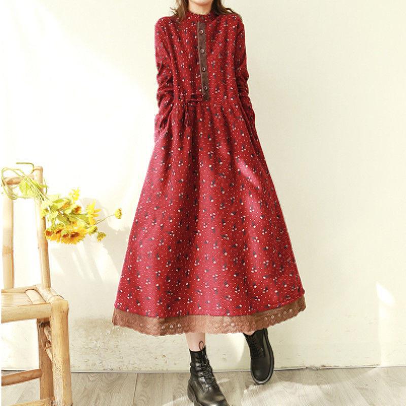 2025 Autumn Vintage Floral Cotton Linen Dress - Fashionable, Plus Size, Loose & Slimming