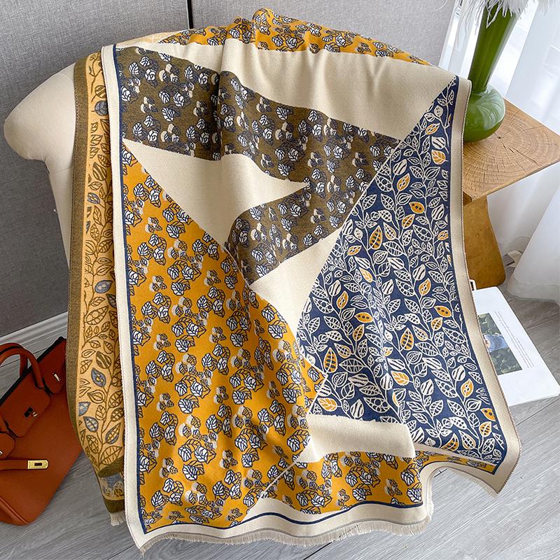 Luxury Cashmere Fallen Leaves Scarf Winter Women Pashmina Shawls Warm Blanket Wraps Female Foulard Bandana Thick Scarves Hijab