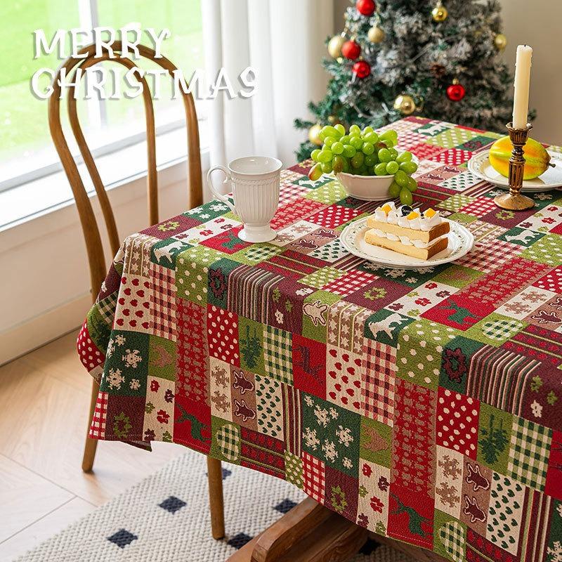 Christmas Table Cloth Red Atmosphere Decoration Light Luxury High-end Rectangular Dining Table Cloth Dustproof Beautification