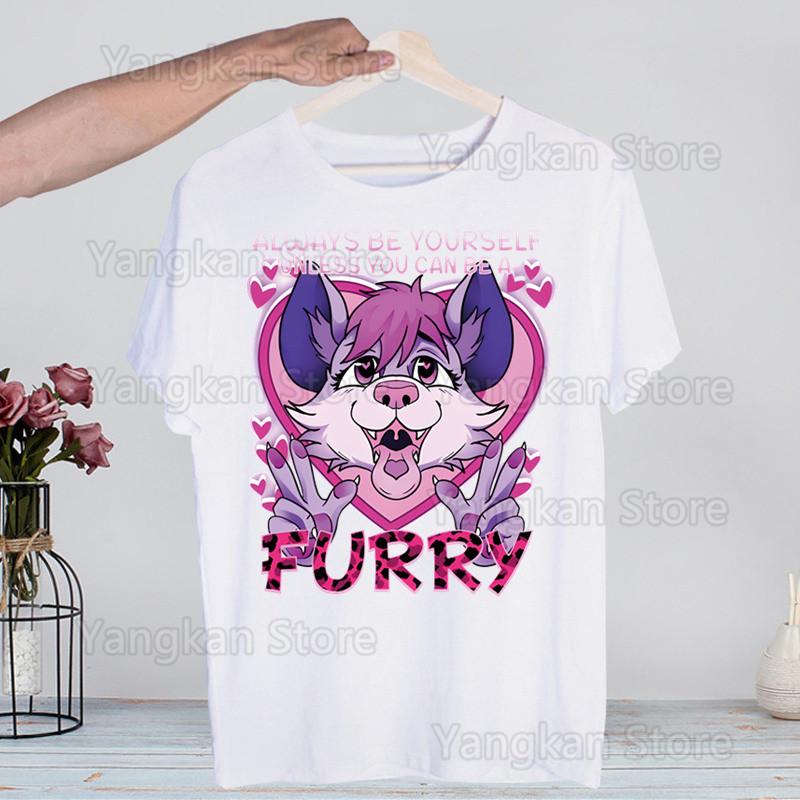 Meme Funny Fur Furry Cute T-Shirt  Unisex Unisex Anime Cartoon Design  Unisex Tee Shirt Homme Summer Tops Short Sleeve Vintage Style Shirt