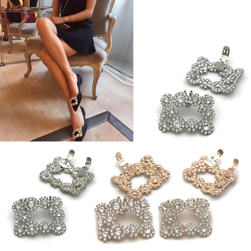 Square Clamp Shoe Clip Bride High Heel Shoe Decorations Shiny Rhinestone Decorative Clips Wedding Charm Buckle for Women