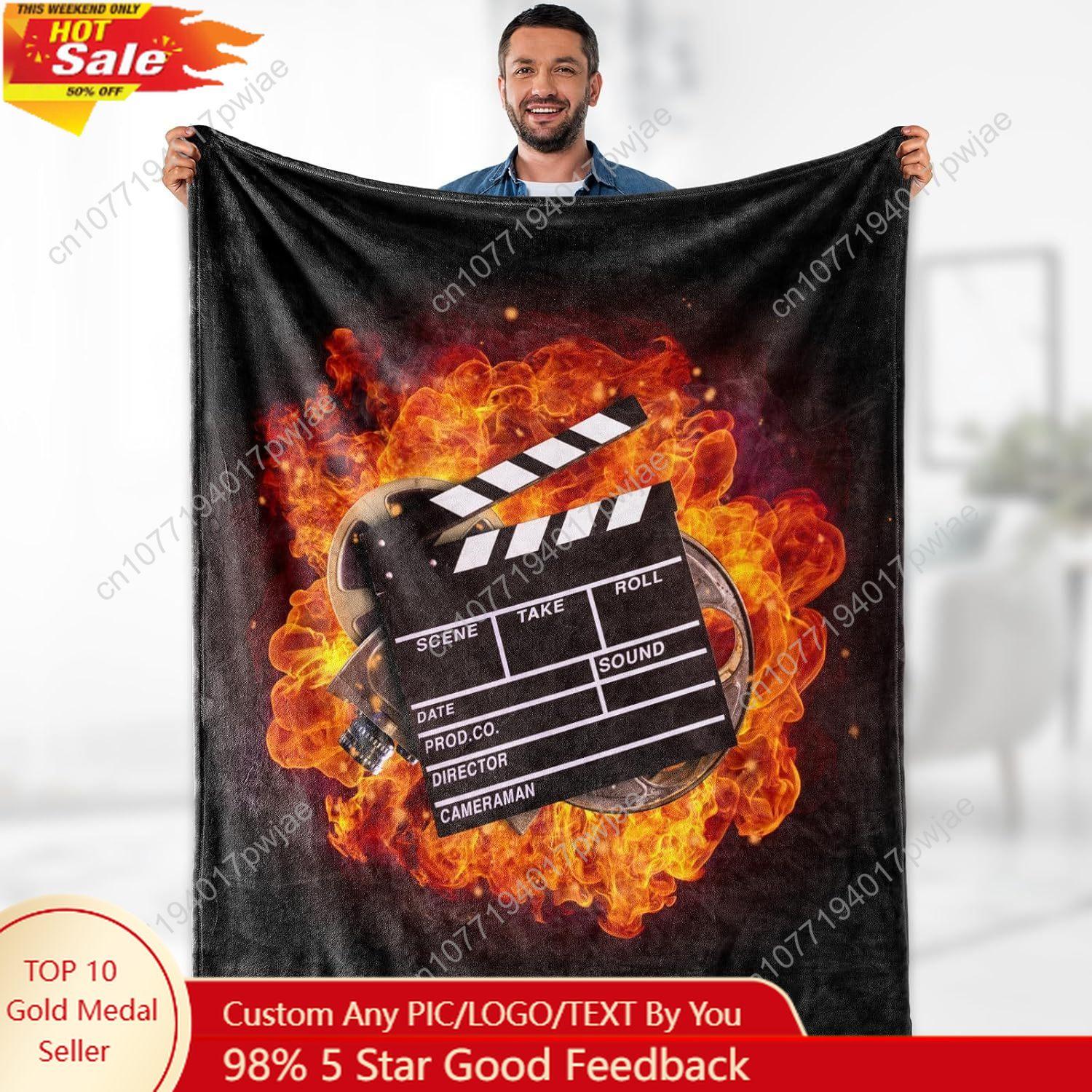 Movie Clapboard Gifts Throw Blanket - Director Board Theme Gifts for Women Men Adults Kids Movie Lover Actor Theater Home Film C 75X95CM