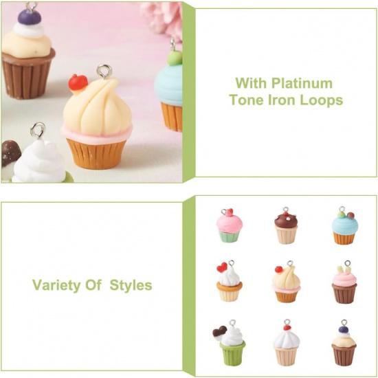 36Pcs Simulation Food Cupcake Charms 9 Styles Opaque Resin Pendant with Platinum Tone Loops for Jewelry Making DIY Craft Necklace Earring Key Chain